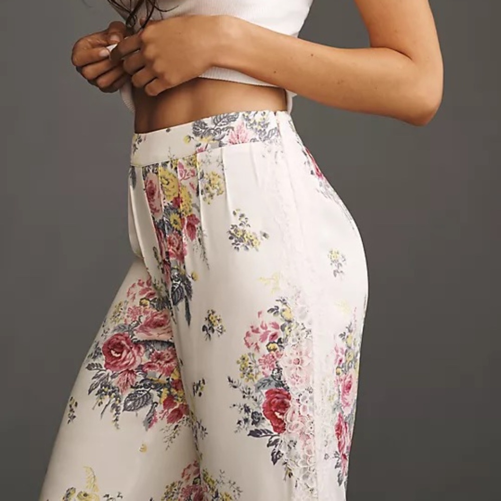 NWT By Anthropologie Floral Lace Silky Flare Pants Sz 8 - Picture 4 of 16